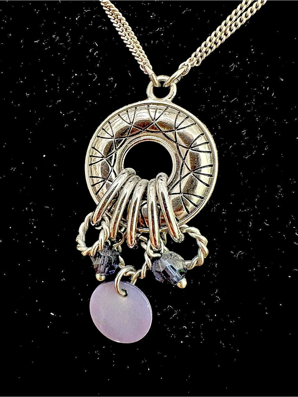 Vintage Lia Sophia Double Chain Silver Blue Pendant and beads Necklace - Picture 3 of 5